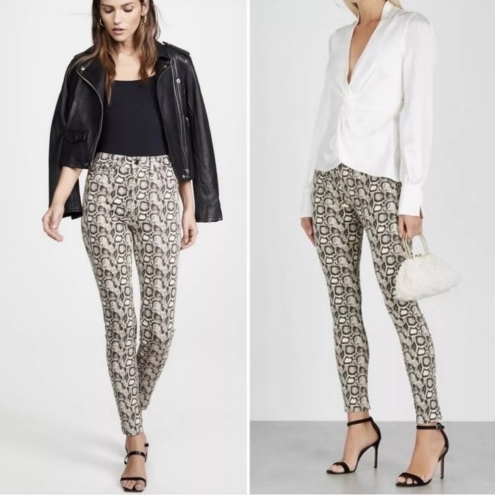 Good American Good Legs Snake Print High Waist Skinny Pants - Black and Cream 4